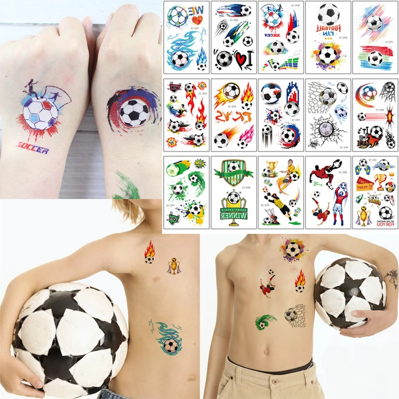 

15PC Child Cartoon Temporary Tattoos Sticker Dinosaur Fake Tattoo Sticker Flame Football Design Body Art Tatto Boy Tatoo Childre