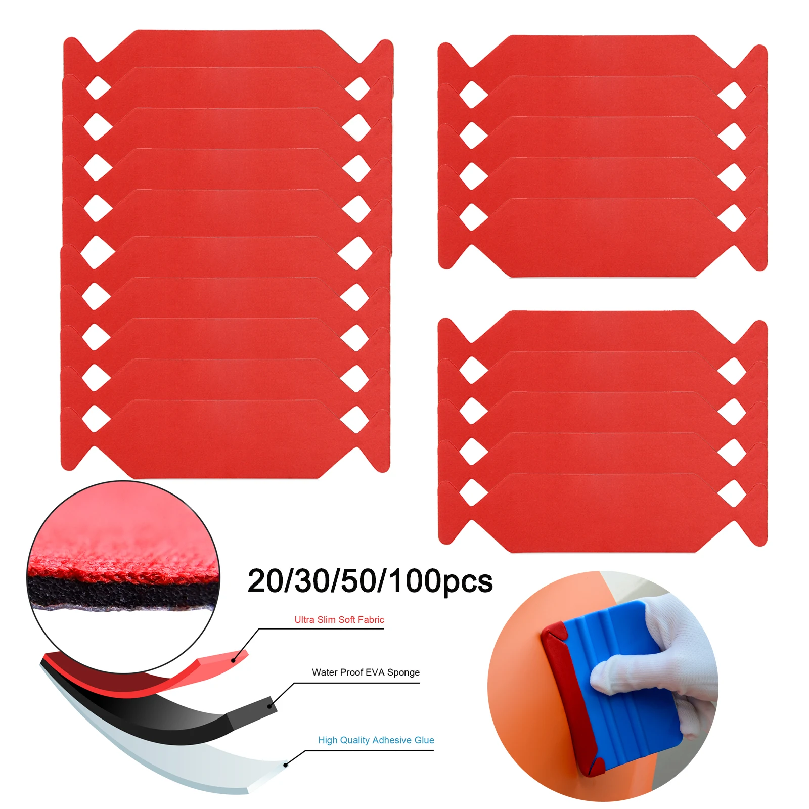 EHDIS 20/100pcs Buffer Felt for Tinting Film Squeegee No Scratch Waterproof Fabric Cloth Car Vinyl Wrap Scraper Protector Tool