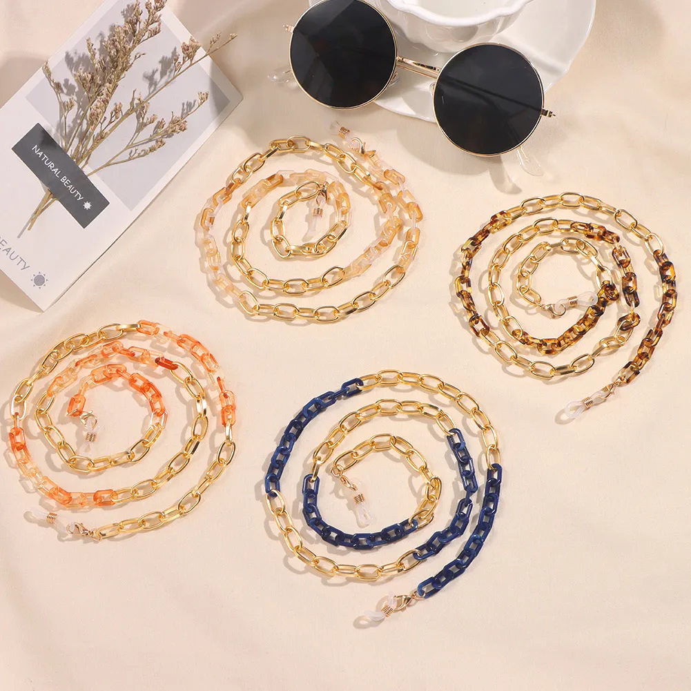 

Flatfoosie Trendy Acrylic Link Metal Glasses Chain Mask Sunglasses Holder For Women Reading Eyewear Lanyards Hanging Neck Chain
