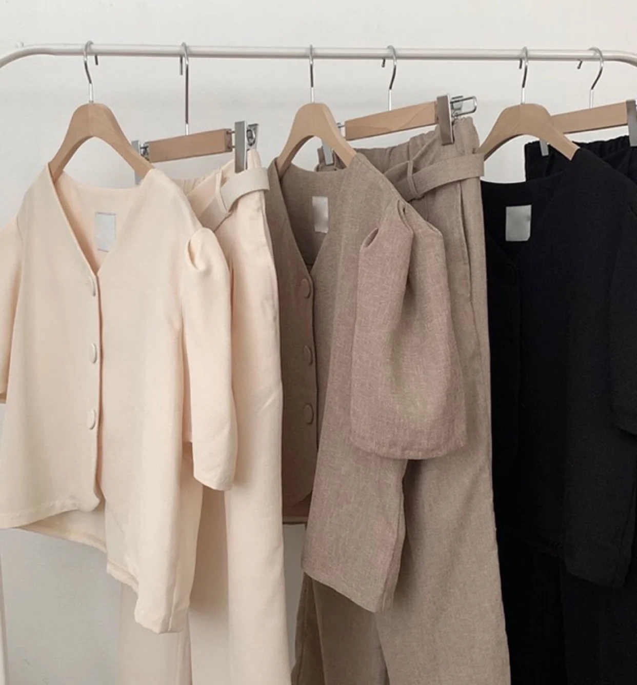 

Korean Vintage Two Piece Set Summer Clothes For Women Puff Sleeve Single Breasted Loose Blouses Top + Wide Leg Long Pants Set