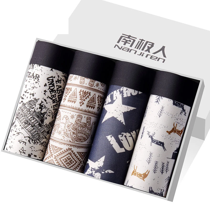 4PCS/lot Underwear Man Men Solid Modal Fiber Breathable Comfortable Boxers Shorts Black Underpants Male Panties Gay