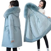 2021 new pie overcomes winter clothes long korea parka women cotton padded jacket thick fleece warm big fur collar oversize coat