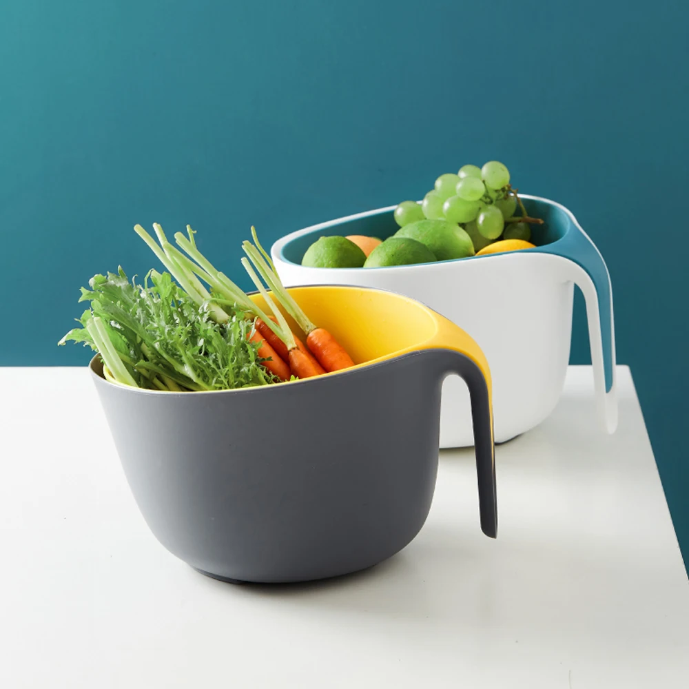 Двухслойный пластиковый дуршлаг для мытья ситечко кухонного слива корзина