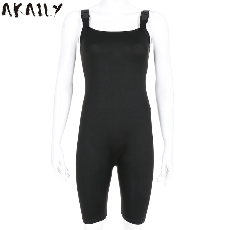 

Akaily Summer Streetwear Romper Women Jumpsuit Playsuit Black Strap Sleeveless Backless Bodycon Outfit Short Women Jumpsuit 2021