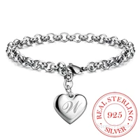 punk design 925 stamp silver color a z letter heart charm bracelets bangles for women fine jewelry pulseras mujer moda 2020