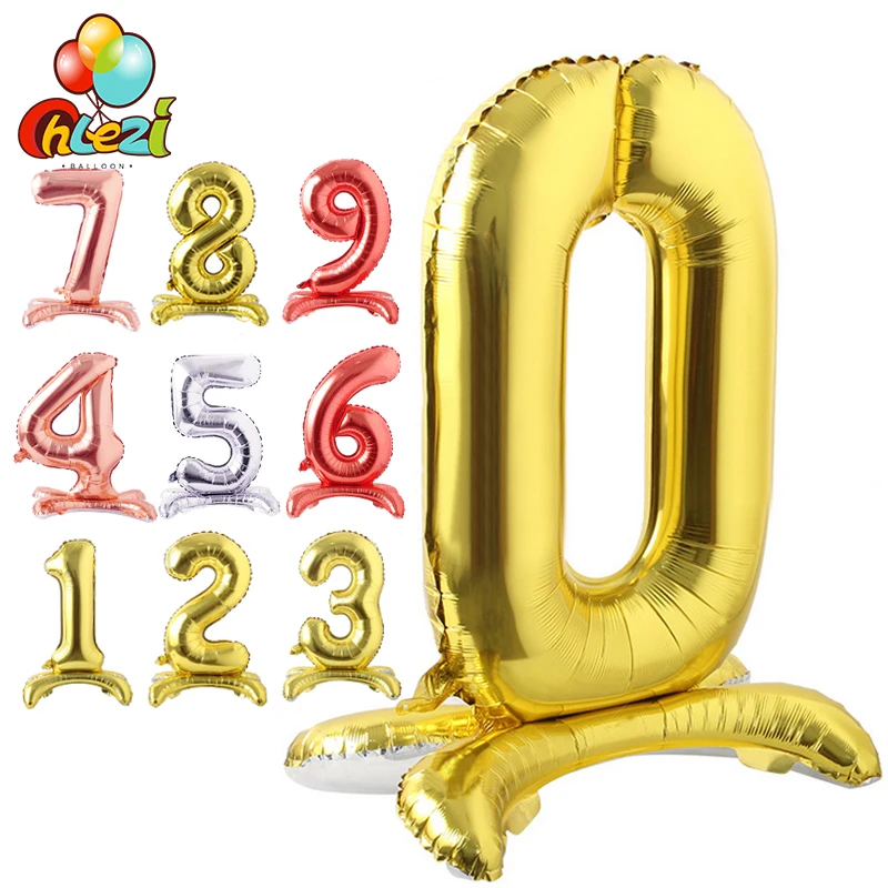 Фольгированные воздушные шары с цифрами 32 дюйма розовое золото серебро красный