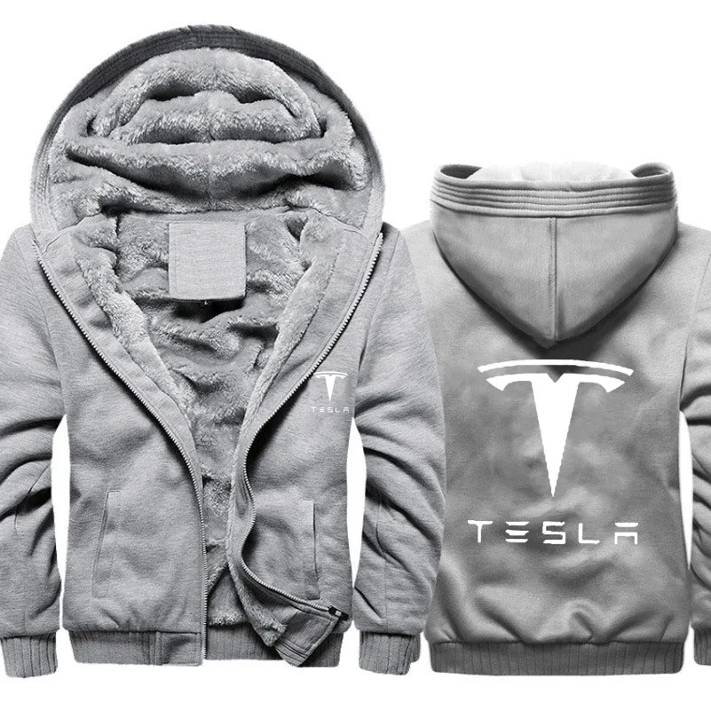 Мужские толстовки с логотипом Tesla мужские капюшоном зимние Утепленные флисовые