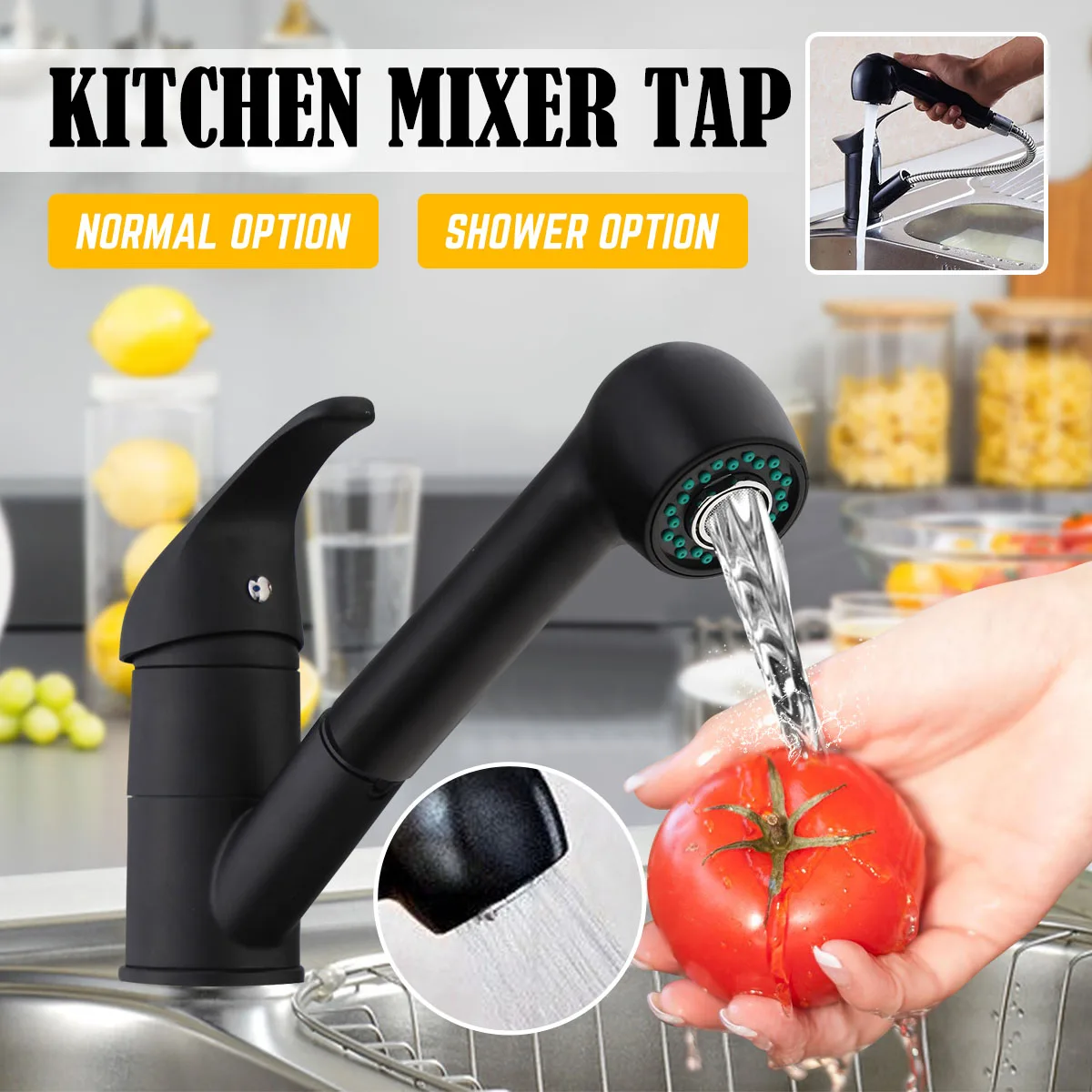 

Xueqin Black Pull Out Spray Kitchen Basin Sink Water Faucet 360 Degree Rotation Mixer Tap Spout Bathroom Hot Cold Water Faucet