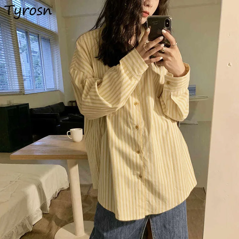 

Женские рубашки в стиле оверсайз Ulzzang, Универсальные солнцезащитные блузки в стиле ретро с отложным воротником, хипстерские Элегантные пов...