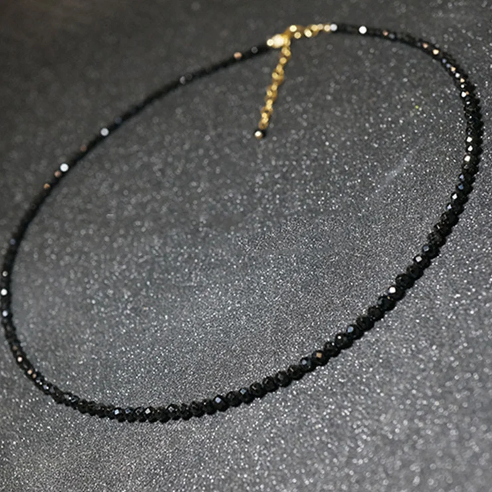 Простое женское ожерелье с черными бусинами модное колье ошейник ювелирные