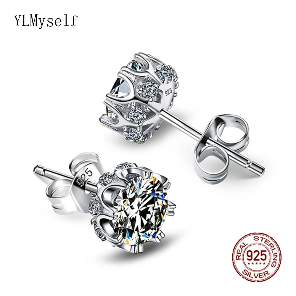 Круглые серьги гвоздики из серебра 925 пробы 7 мм ювелирные украшения органической