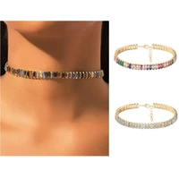 fashion trend colour rhinestone shiny choker neck chain womens temperament elegant necklaces female weddings party jewelry gift