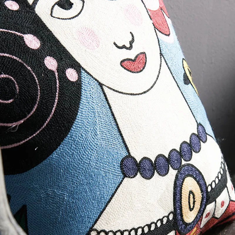 Хлопковая наволочка для подушки с вышивкой абстрактный портрет красочные