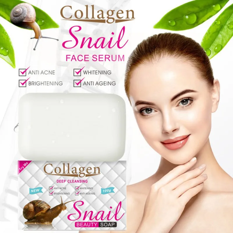 Jabón de colágeno de caracol que elimina las arrugas, esencia, elimina la cicatriz de acné, antienvejecimiento, cuidado de cara blanqueador, limpieza