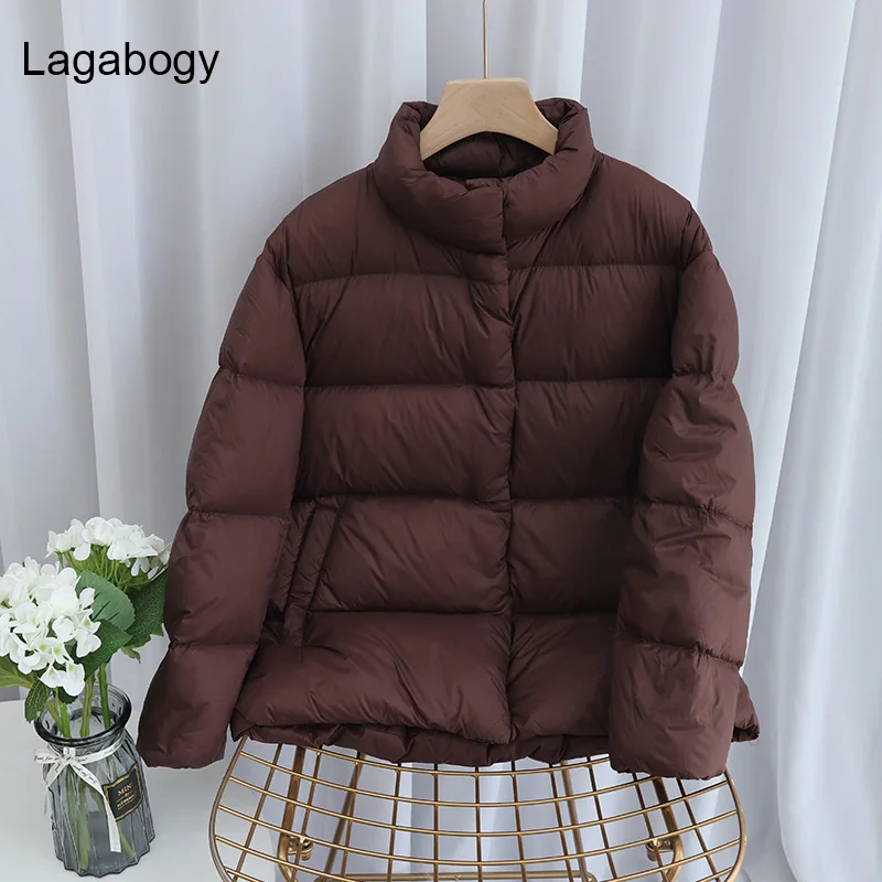 Новинка 2023 осенне-зимнее ультратонкое пальто Lagabogy на белом утином пуху 90% тонкая