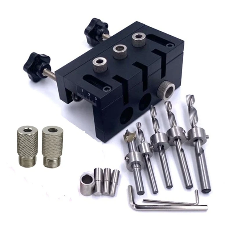 

Woodworking Doweling Jig Kit 3 in 1 Drilling Guide Locator Hole Puncher for DIY Furniture Eccentric Wheel Nut Connecting