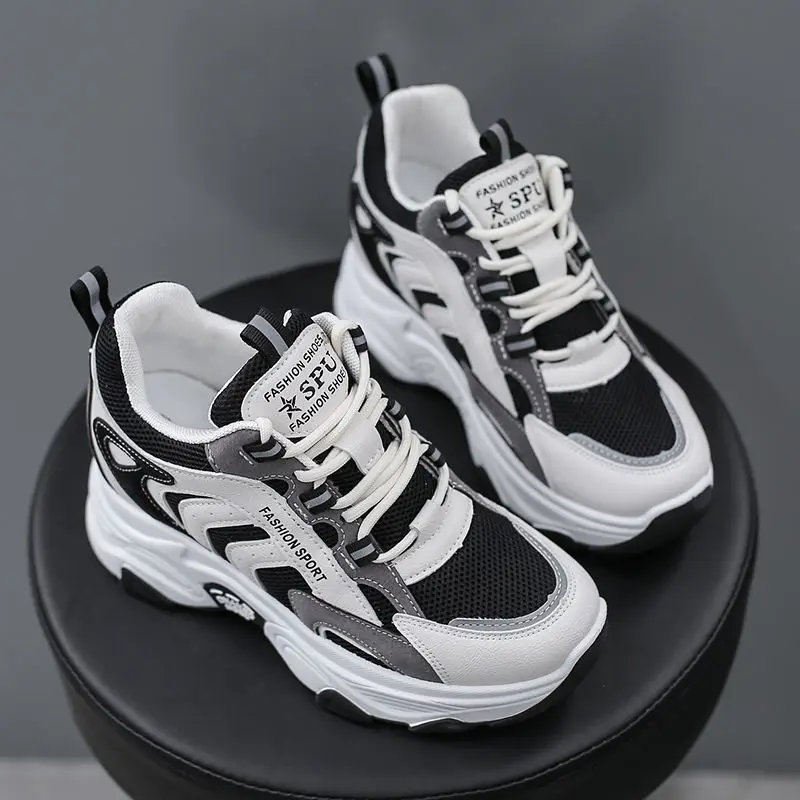 

2021 Fashion Women's Shoes Lace-up Color Matching Platform Shoes Spring Woman Sneakers Comfortable Breathable Mesh Shoes