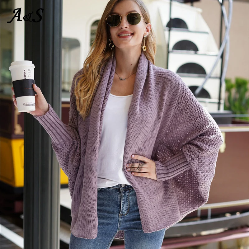 Anbenser Oversized Sweater Cardigan Knitted Women's Clothes Patchwork Batwing Sleeves Outerwear Female Winter Plus Size Overcoat |