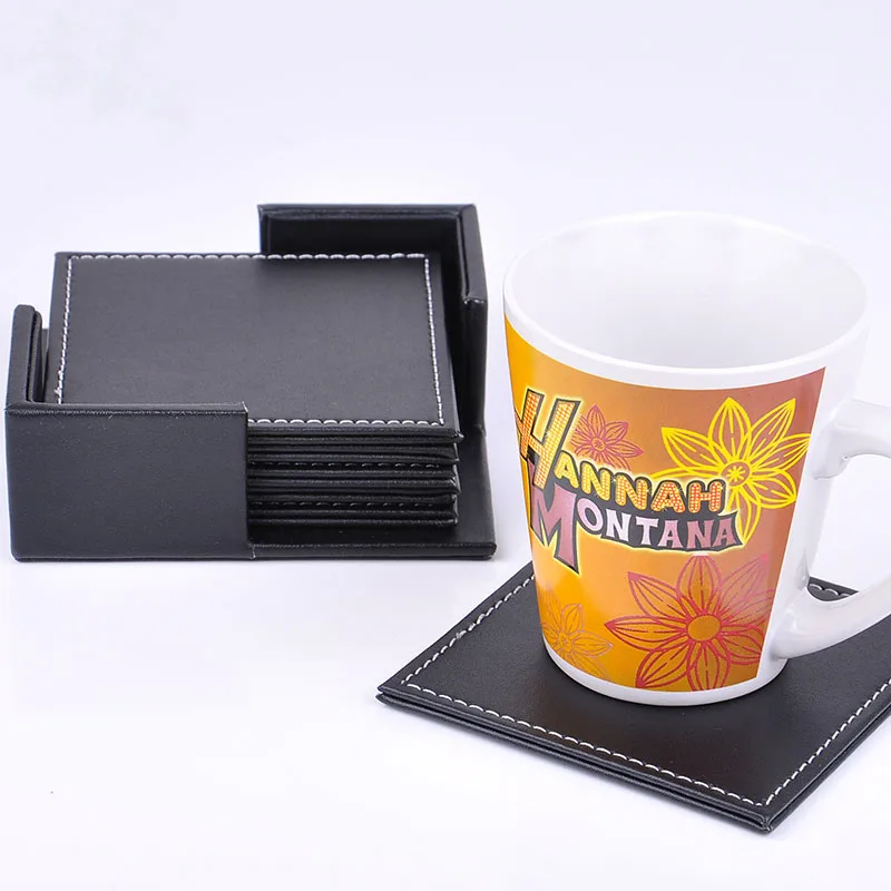 6 шт набор подставка из искусственной кожи Подставка под кружку черный круглый