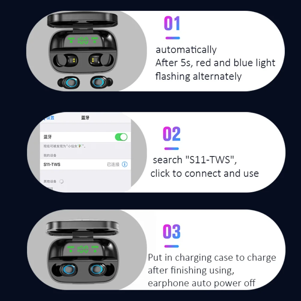 S11 Шум снижение сенсорный Управление Беспроводной наушники Bluetooth с зарядным