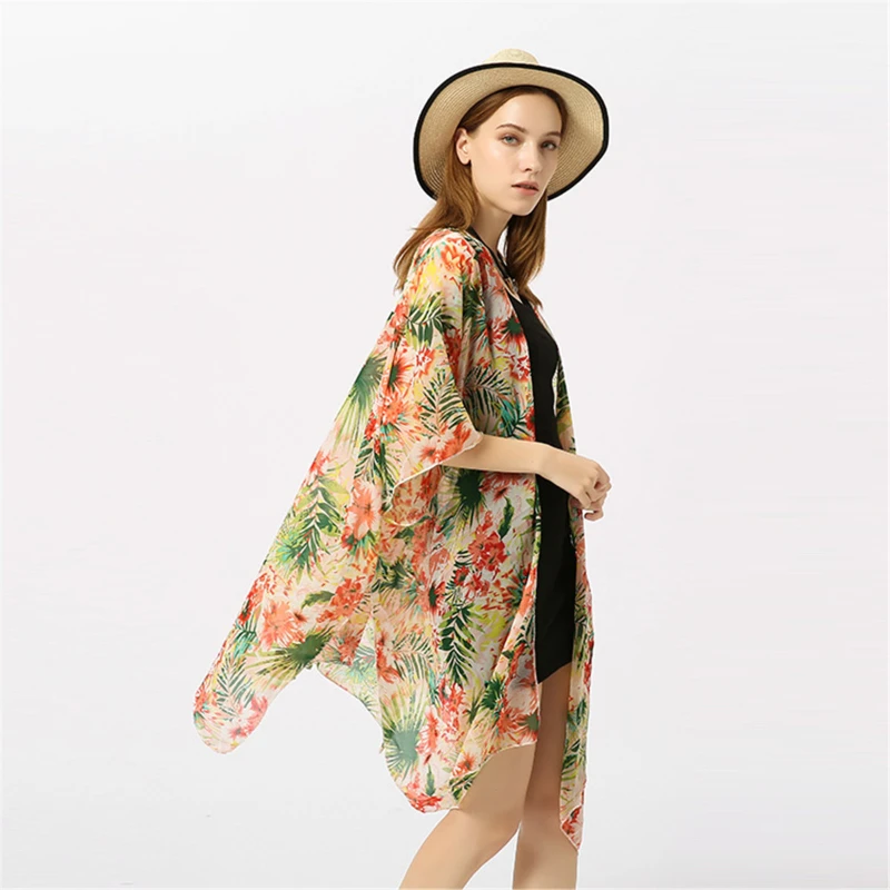 

Spring and Summer European and American Style Short Chiffon Beach Blouse Sunscreen Kimono Cardigan