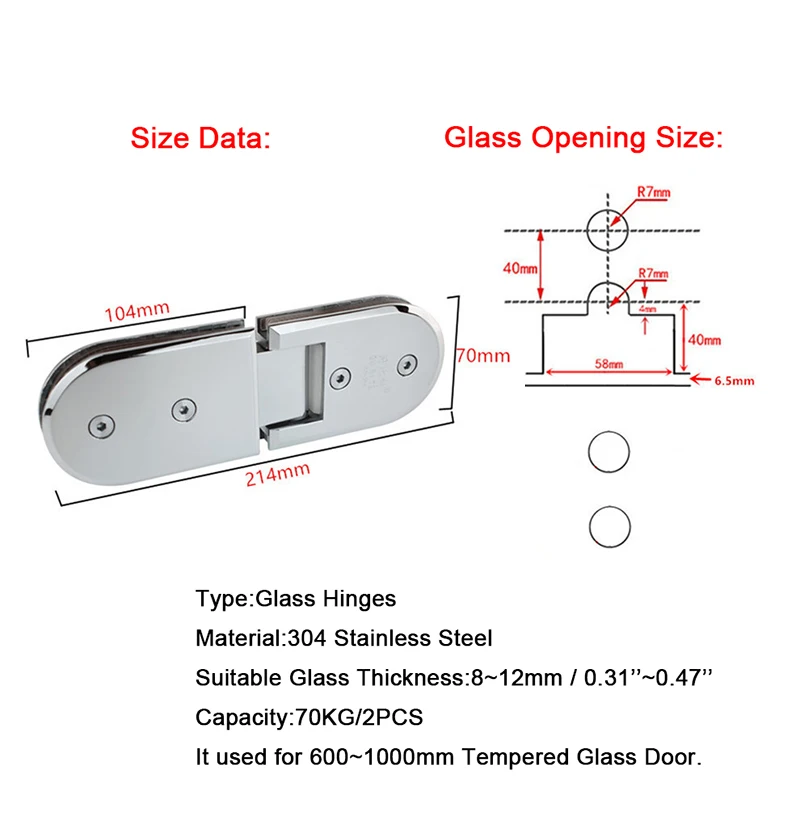 304 Stainless Steel Frameless Shower Glass Door Hinges 180 Degree to Fixed Clamps Holder Brackets Chrome Finished | Обустройство дома
