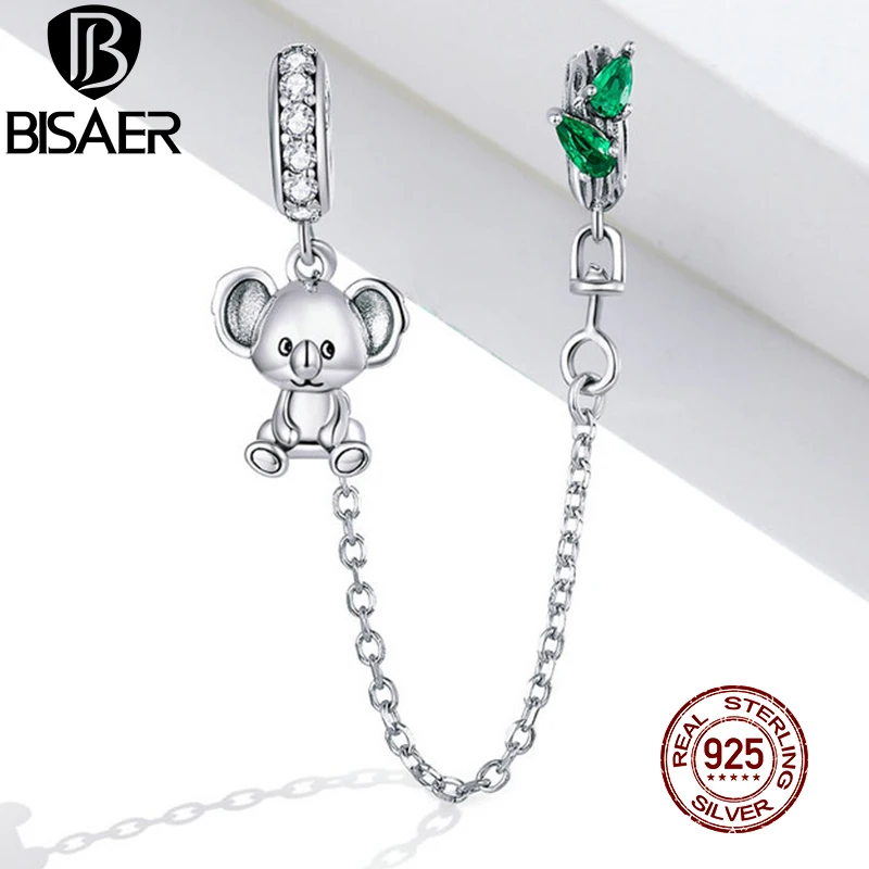 BISAER милая Коала безопасная цепочка серебро 925 пробы животные силиконовые амулеты