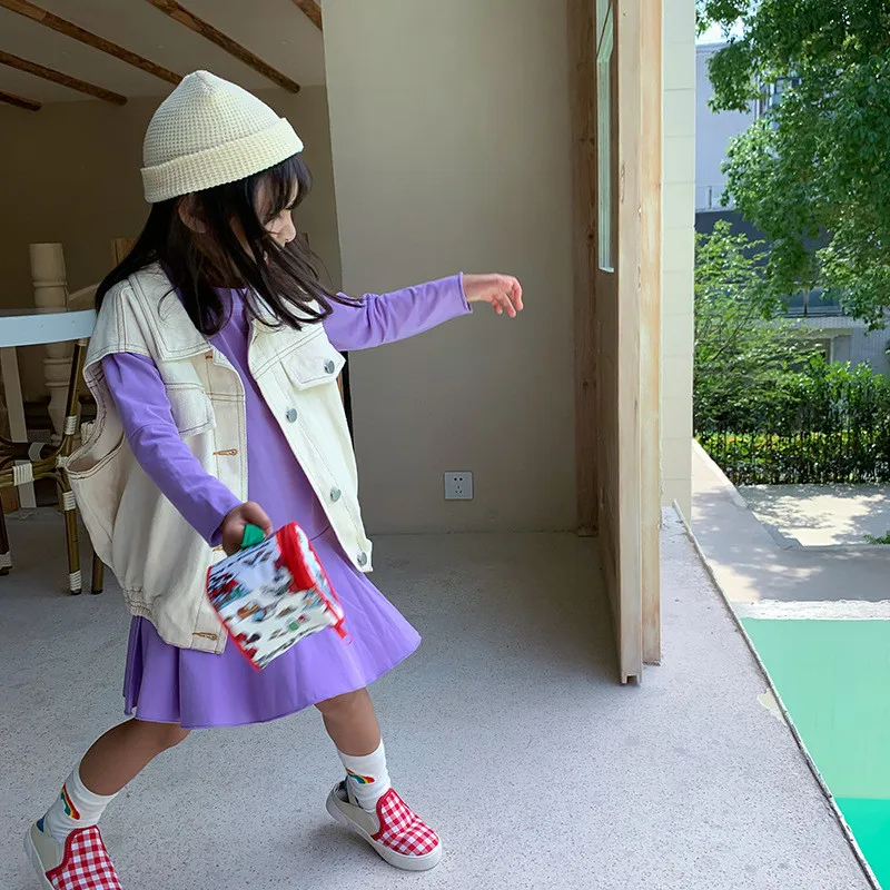 Детский джинсовый жилет однобортный с воротником лацканами в Корейском стиле