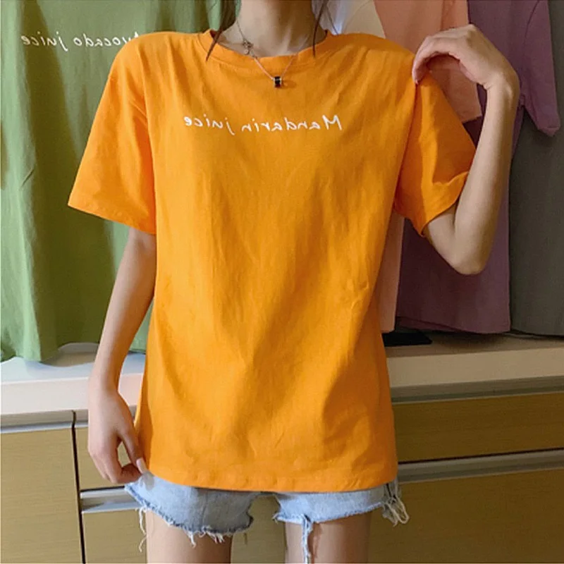 Футболка женская с коротким рукавом и мультяшным принтом простая повседневная