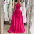 Фуксия, трапециевидные атласные платья для выпускного вечера, длинные женские вечерние платья с бусинами и карманами, женское официальное праздничное платье