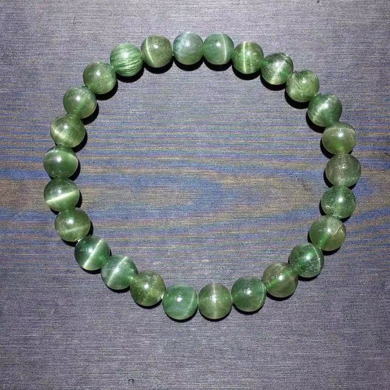 

Genuine Natural Green Apatite Crystal Bracelet 7.4mm Cat Eye Round Bead Stretch Women Men Genuine AAAAA
