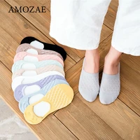 5 pairs cotton women socks solid snowflake softable funny summer silicone non slip deep mouth prevent heel loss slipper socks