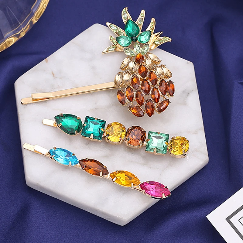 Роскошные блестящие красочные кристаллы женские заколки для волос Стразы ананас