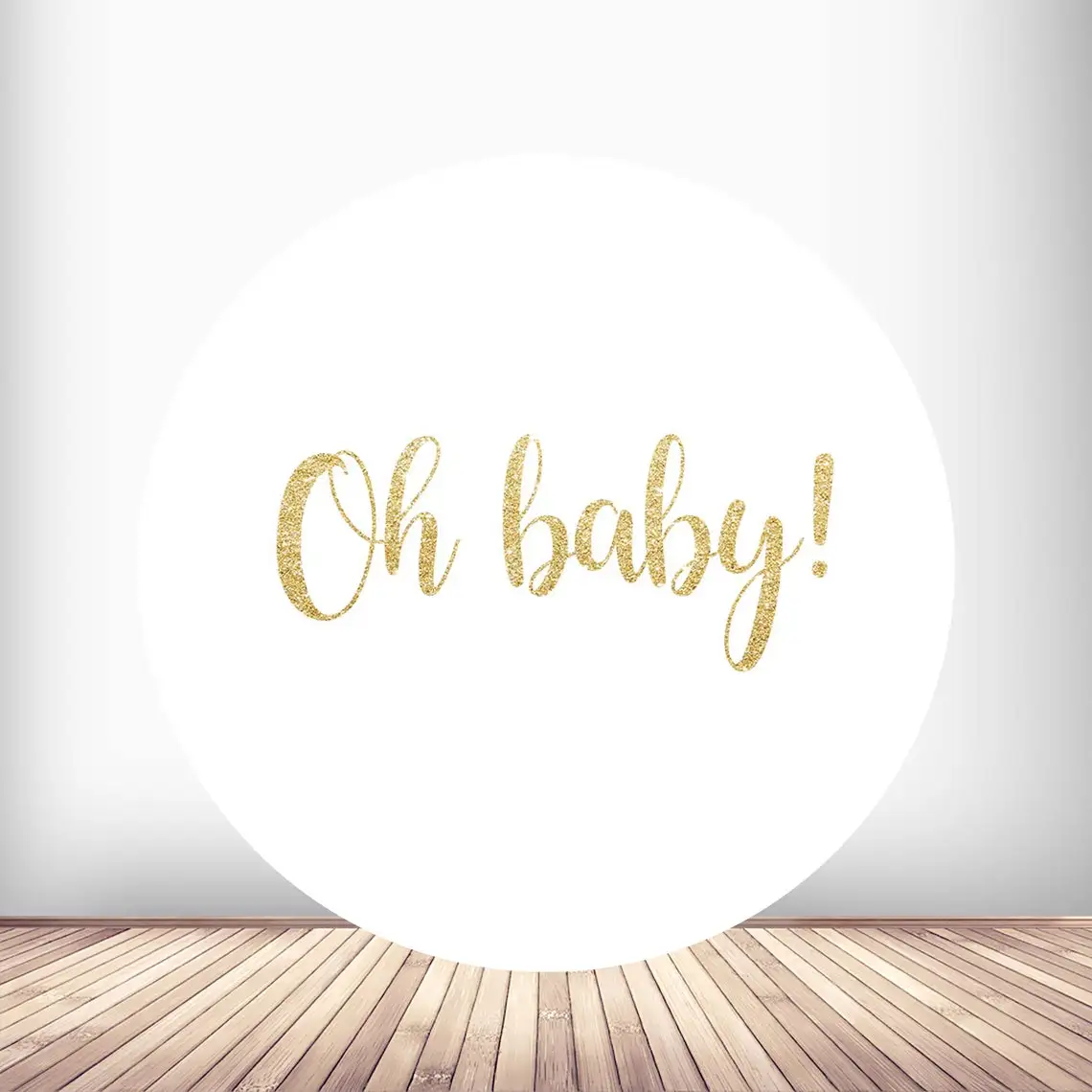 

Oh Baby Round Photo Backdrop Baby Shower Kids 1st Birthday Gold Words Photography Background White Circle Vinyl Photo Studio
