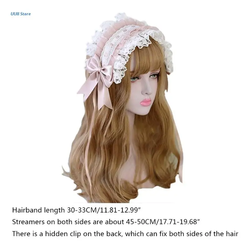 

Lolita Ruffled Headband Star Embroidery Lace Ribbon Bow Hairband Anime Hairpins