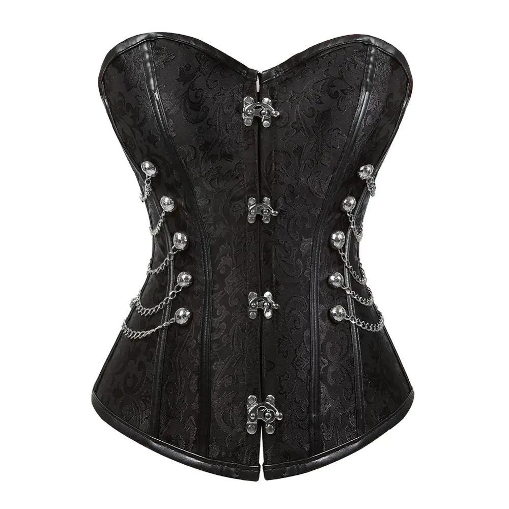 

Corset Bustiers with Pirate Skirt and Blouse Steampunk Chain Steel Boned Corselet Sexy 3 Piece Costume Carnival Dance Party
