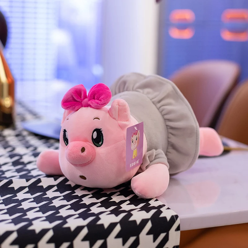 

Cute Naive Piggy Plush Toy Stuffed Lying Pink Pig Hug Plushies Doll Toys For Baby Girl Dressing Bow Pig Animals Gift for Kids