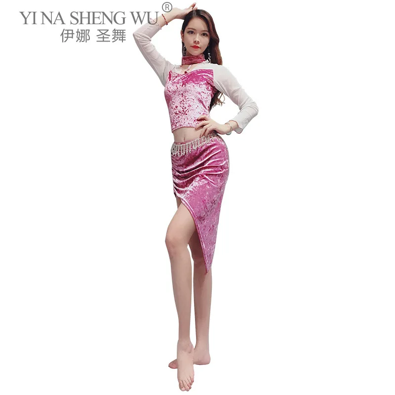 

Belly Dance Female Adult Elegant Velvet Set Practice Clothes Woman Training Clothing Suit Profession Performance Short Skirt
