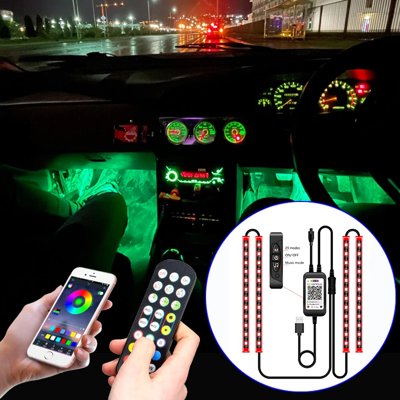 

For Suzuki Swift Car Interior LED Footlight Ambient Light Remote Control Ambient Light USB Cigar Light Decorative strip 12v