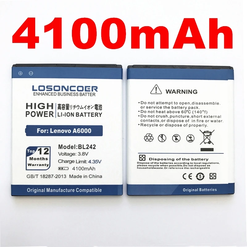 LOSONCOER 4100 мА/ч, BL242 BL-F33 для lenovo A6000 A3860 A3580 A3900 LeMeng k31-t3 K30-T K30-W A6010 плюс Батарея