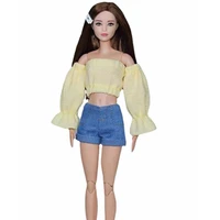 11 5 yellow puff sleeve shirt crop top shorts clothes set for barbie doll outfits for barbie clothes 16 dolls accessories toys