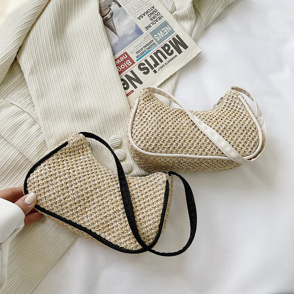 

Fashion Women Tote Bags with Straw Woven Silk Ribbons Designs Patchwork Shopping Travel Bags Top-Handle Handbags