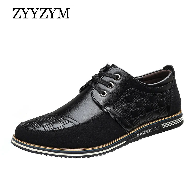 

ZYYZYM Men Casual Leather Shoes Fashion British Lace Up Plaid Men Shoes Large Size 38-48