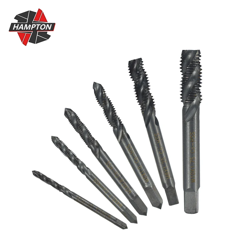 

HAMPTON Machine Screw Thread Tap Set 6pcs M3 M4 M5 M6 M8 M10 HSS Nitride Coated Tap Thread Spiral/Straight Metric Screw Tap Set