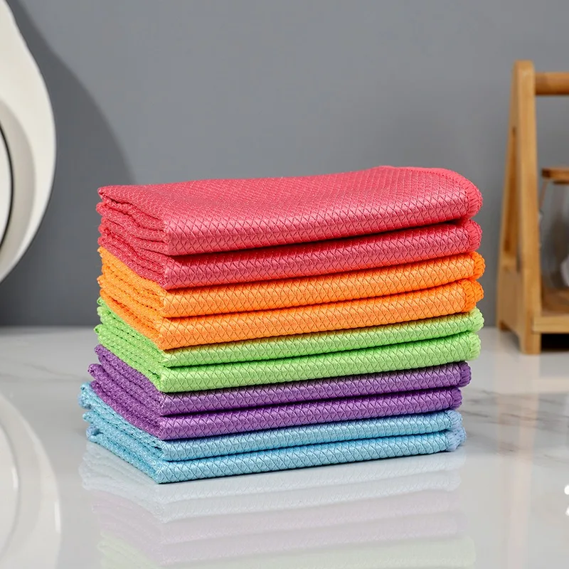 

Fish Scale Glass Cleaning Cloth Dishcloth Lint Free For Windows Cars Kitchen Mirrors Traceless Reusable Rag Polishing Microfiber