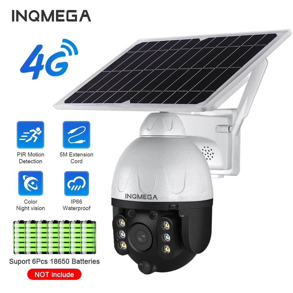 

INQMEGA 4G SIM Солнечная камера с солнечной панелью 5 м Удлинительный кабель, камера поддерживает инфракрасное обнаружение, IP66 водонепроницаемая