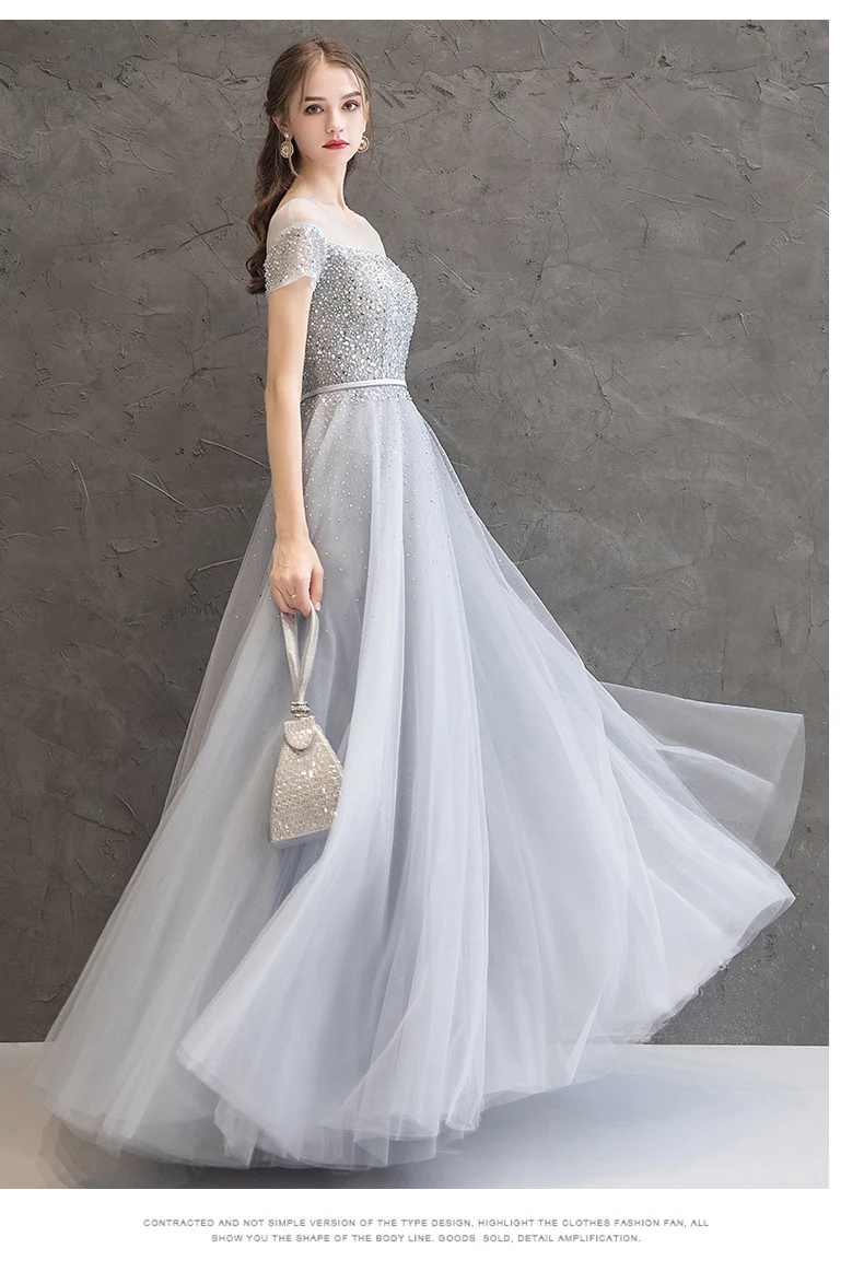 

Formal Evening Dresses 2020 Ever Pretty New O Neck Short Sleeve Beadings Sequins Tulle Long Party Gowns Robe Soiree Sexy