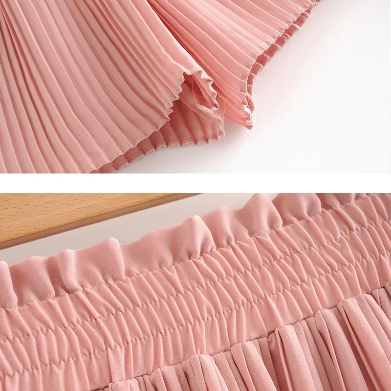 

Casual High waist Women skirt short Summer 2020 Pink black Pleated Ruffles Elegant Shorts Elegant Bottoms Sport Chic YNZZU YB437