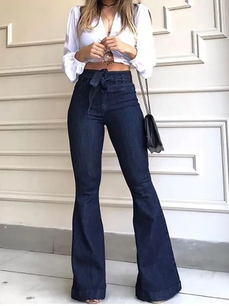 2020 осенние женские однотонные повседневные джинсы размера плюс стильные