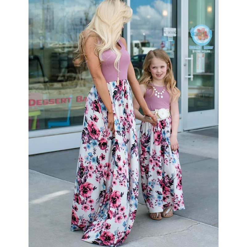 Новинка 2019 года Платья с цветочным рисунком для мамы и дочки вечерние костюмы